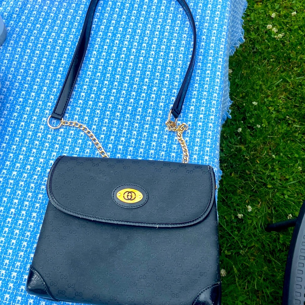 Authentic Gucci crossbody bag with added chain/ patent  strap